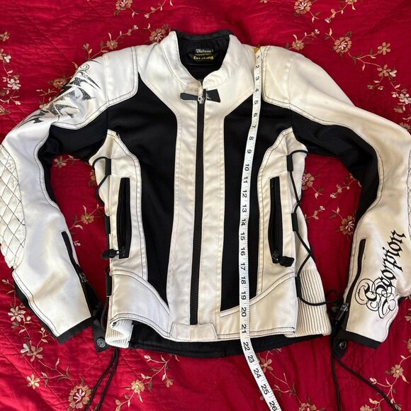White and black racing biker jacket with lace up sides - Picture 6 of 6
